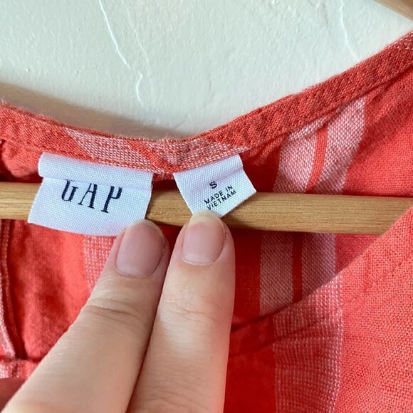 GAP Linen Blend Short Sleeve Tie Front Stripe Top - Picture 8 of 8
